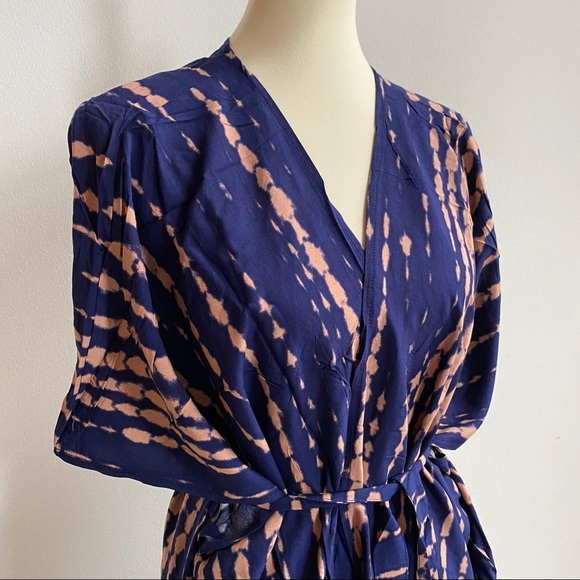 Blue & Peach Long Wrap Dress Kimono - Picture 4 of 11